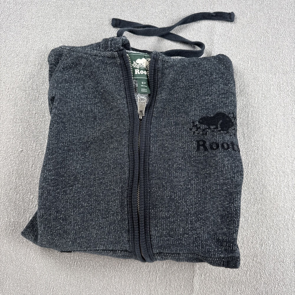 Roots Athletics Canada Full Zip Up Hoodie Gray Black Small Black Logo